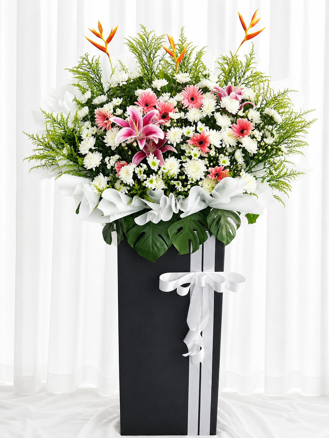 Elegant Pink & White Condolence Flower Stand