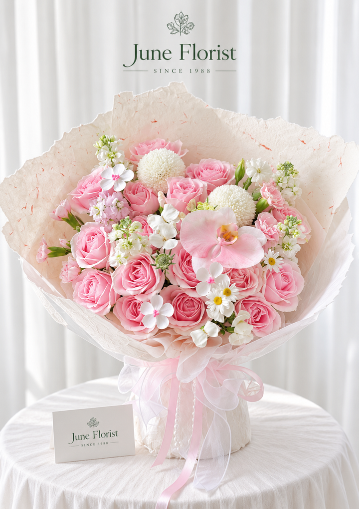 Pink Reverie – Pink Rose & Orchid Bouquet