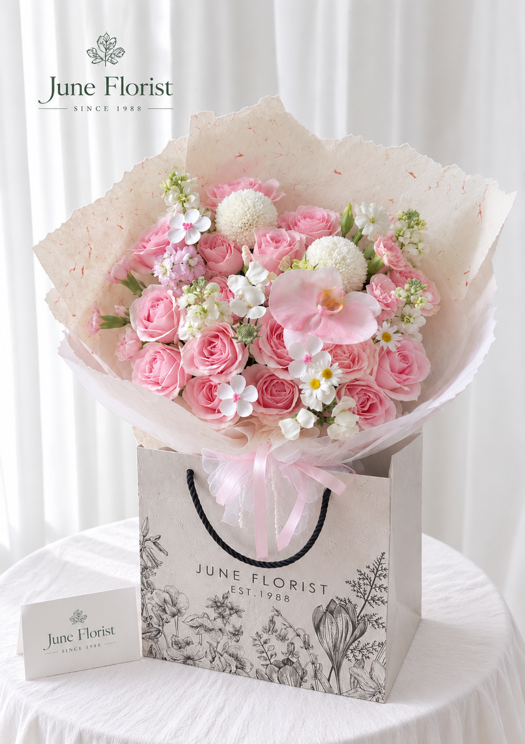 Pink Reverie – Pink Rose & Orchid Bouquet