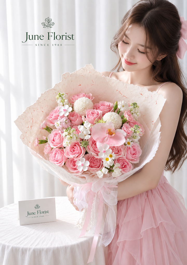 Pink Reverie – Pink Rose & Orchid Bouquet