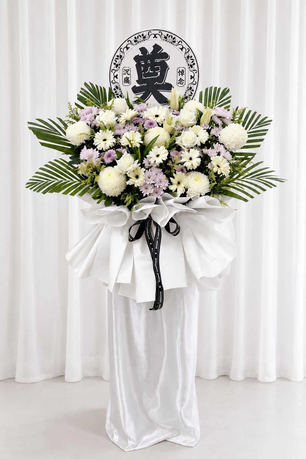 Serene Remembrance – White Condolence Flower Stand
