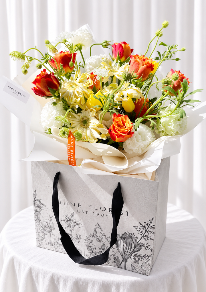 Sunlit Garden – Orange Rose & Yellow Flower Bouquet Singapore