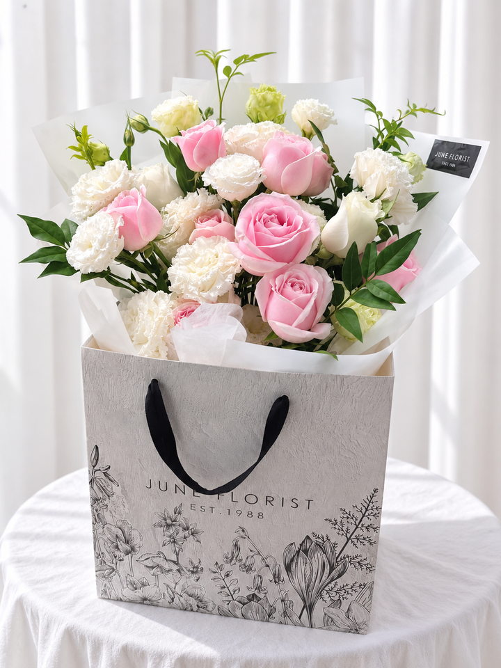 Pink Whisper – Pink Rose & White Flower Bouquet Singapore