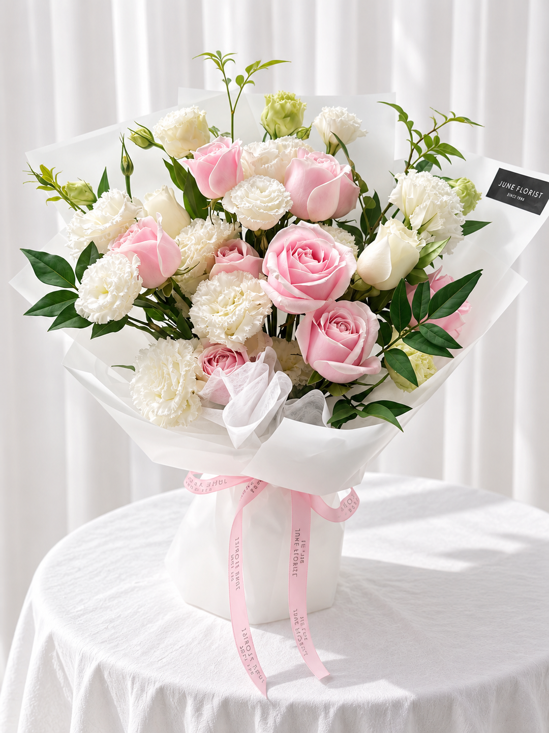Pink Whisper – Pink Rose & White Flower Bouquet Singapore
