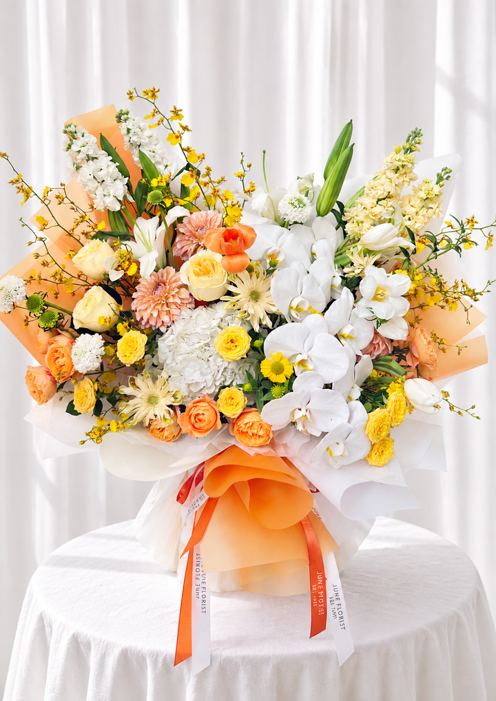 Golden Radiance – Luxury Orchid & Mixed Flower Bouquet Singapore