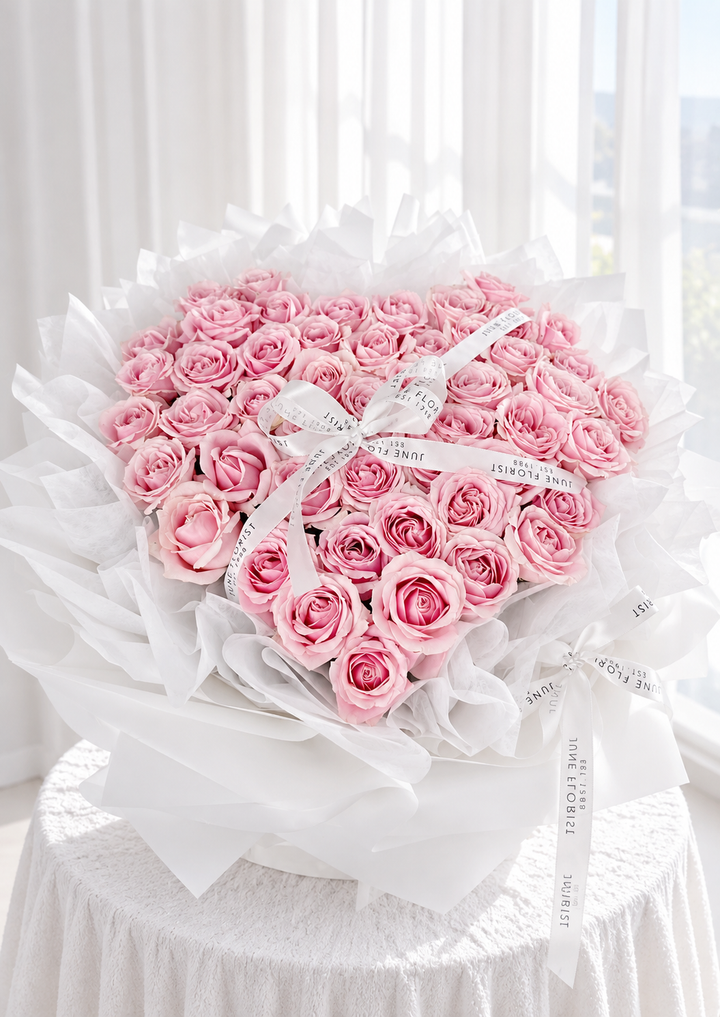 Blushing Heart – 99 Pink Roses Heart Bouquet Singapore