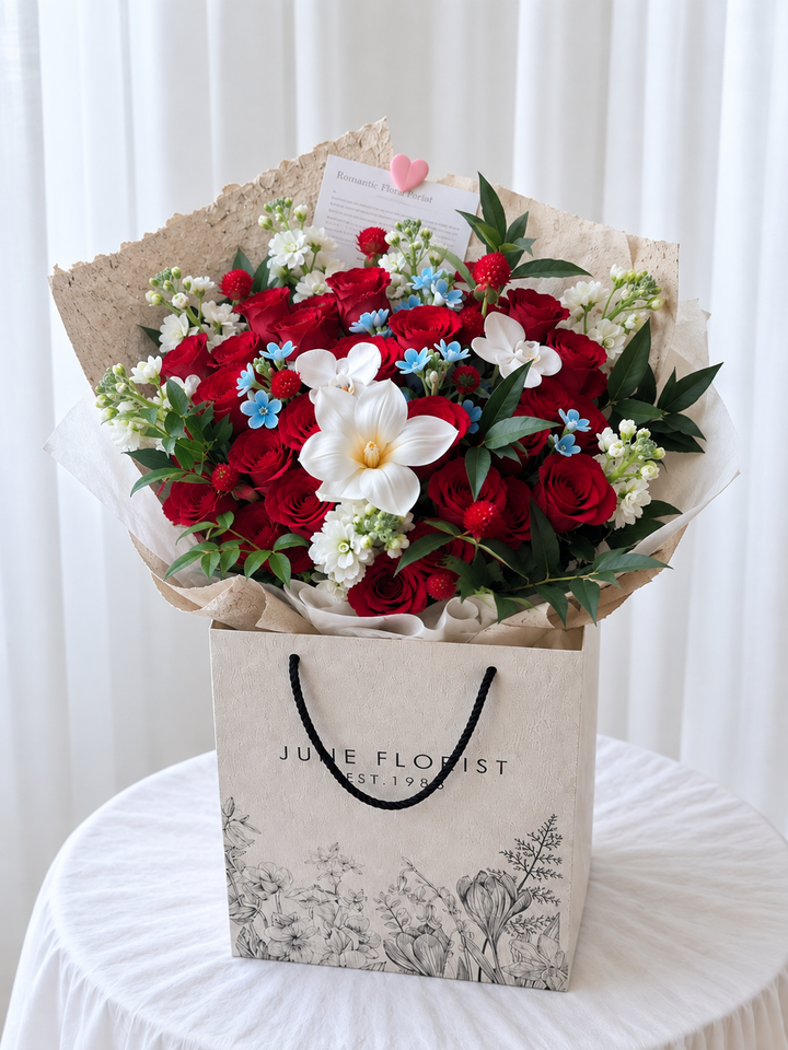 Scarlet Romance – Luxury Red Rose Bouquet Singapore