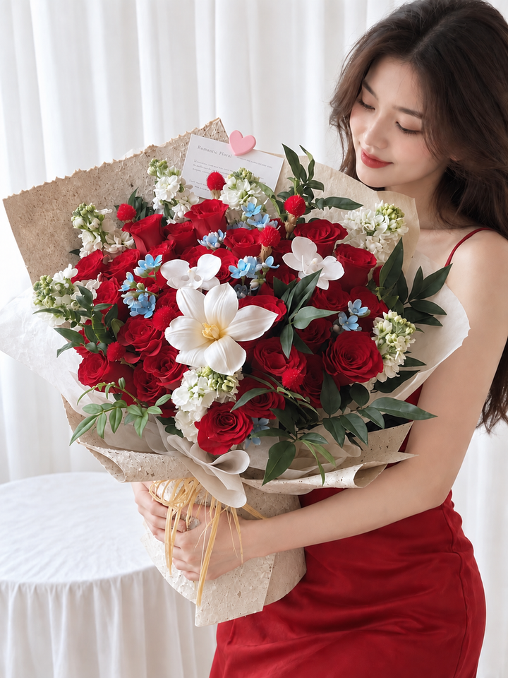 Scarlet Romance – Luxury Red Rose Bouquet Singapore
